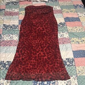 Red Animal Print Midi Skirt